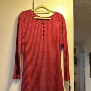 Elegant Red Ribbed Dress
